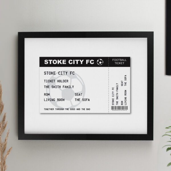 Personalised Football Ticket Black Poster Frame
