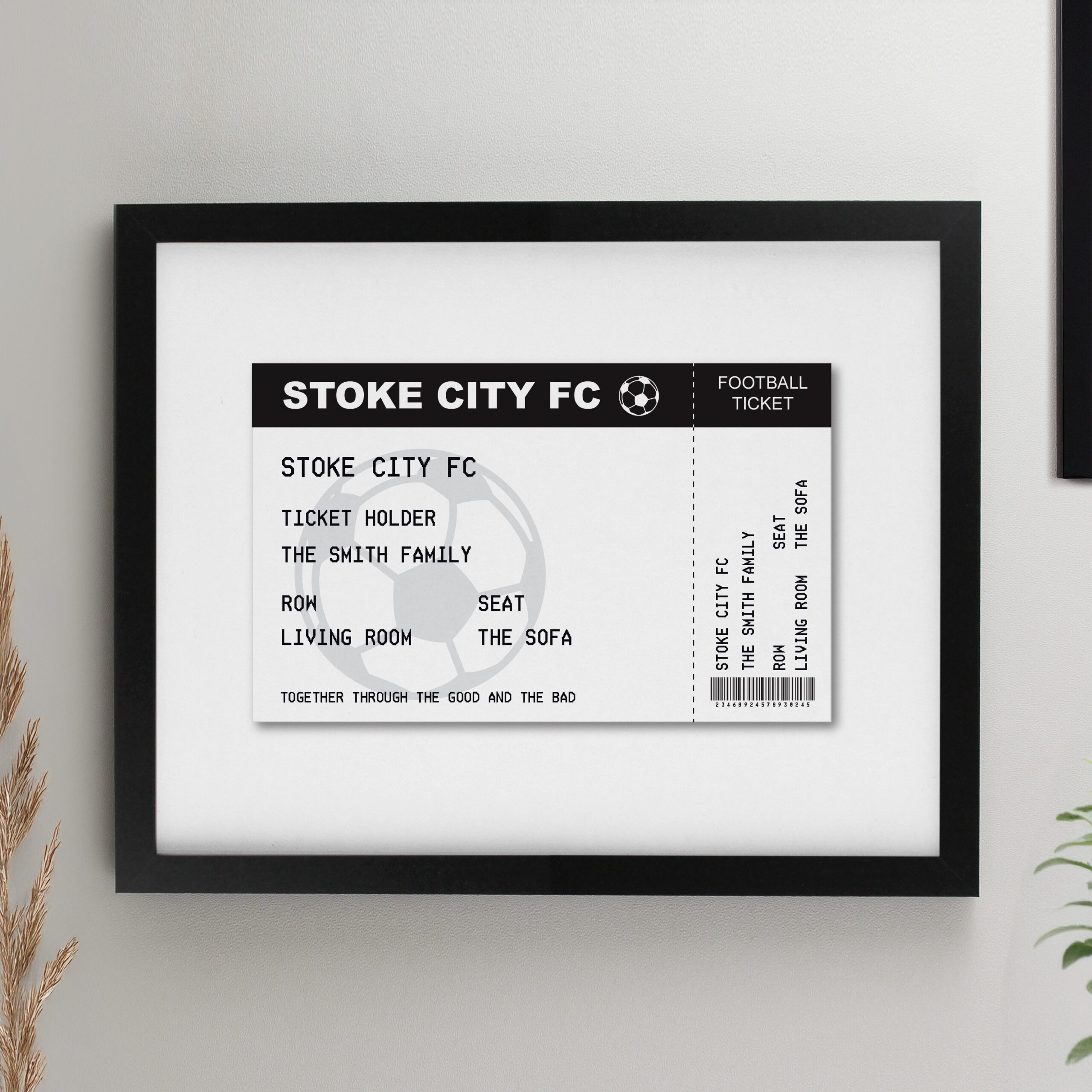 Personalised Football Ticket Black Poster Frame 1 Personalised Football Ticket Black Poster Frame