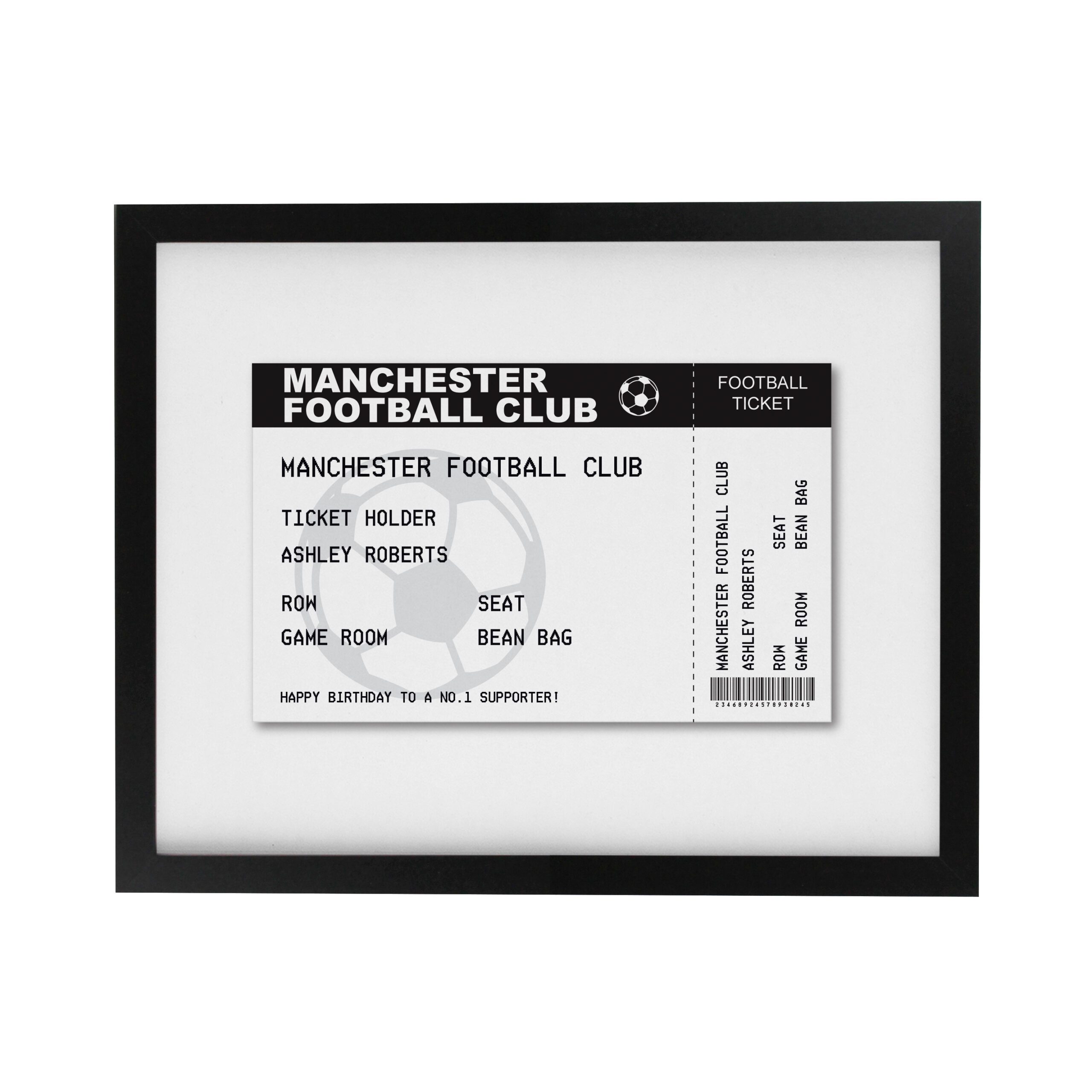 Personalised Football Ticket Black Poster Frame 3 Personalised Football Ticket Black Poster Frame