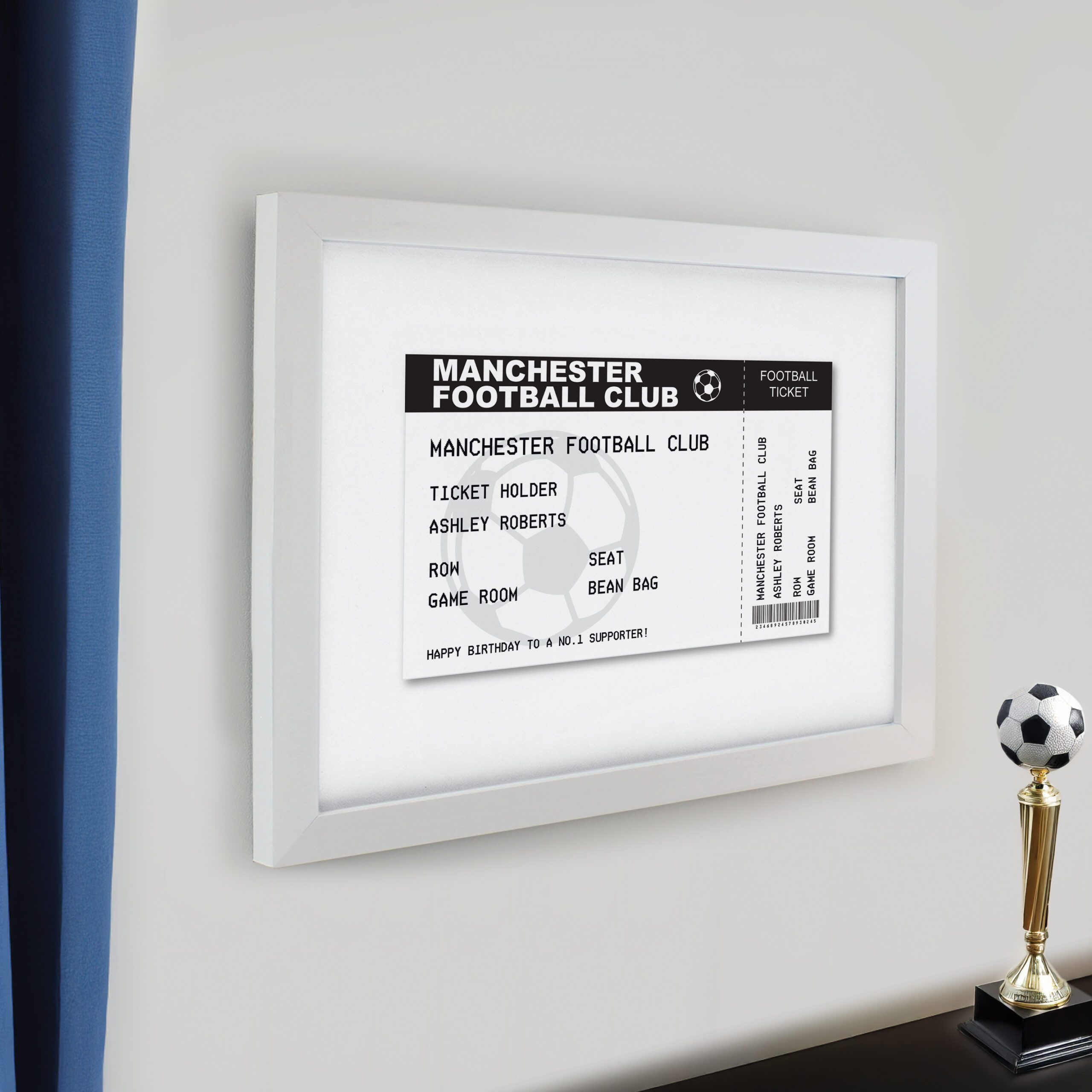Personalised Football Ticket White Poster Frame 2 Personalised Football Ticket White poster Frame