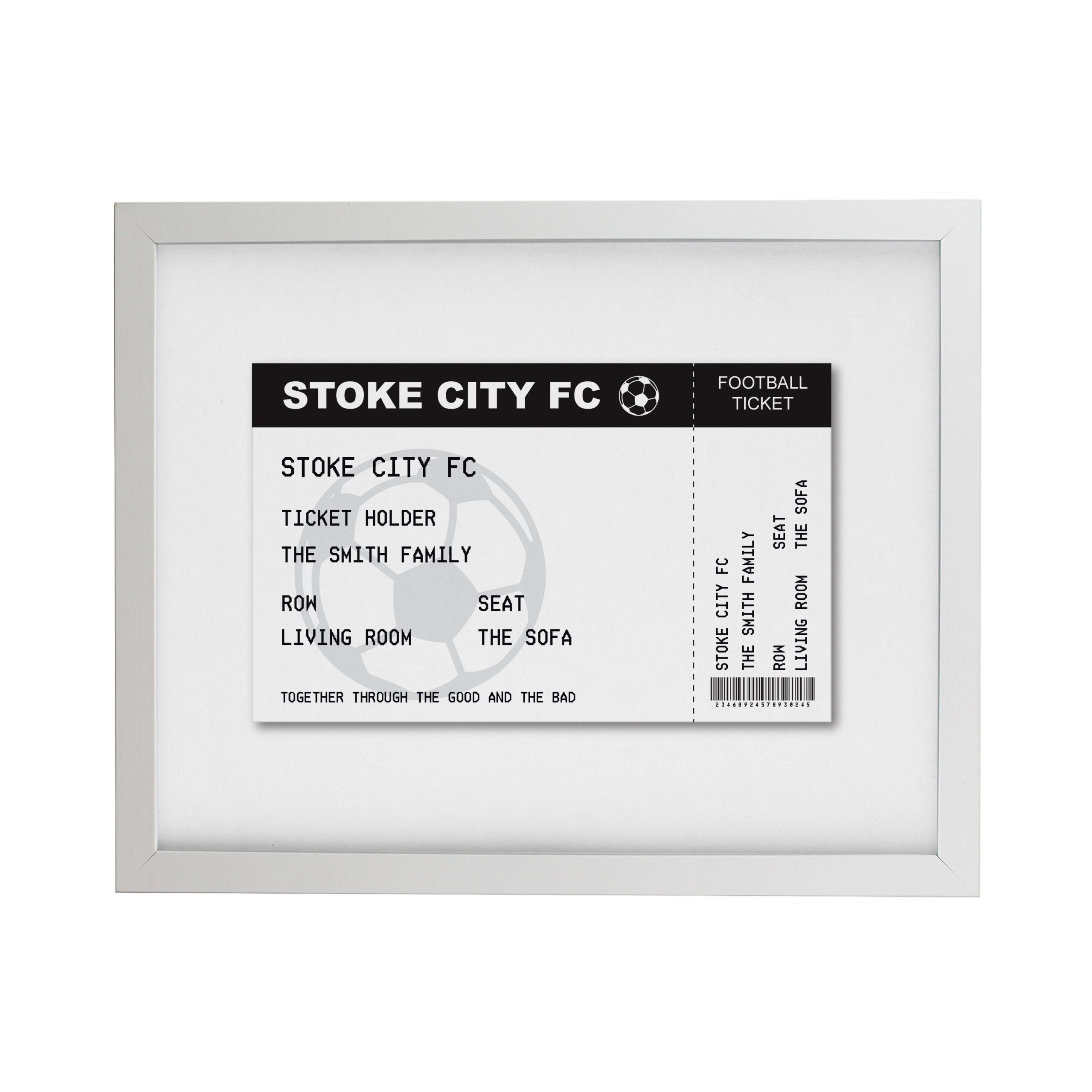 Personalised Football Ticket White Poster Frame 3 Personalised Football Ticket White poster Frame
