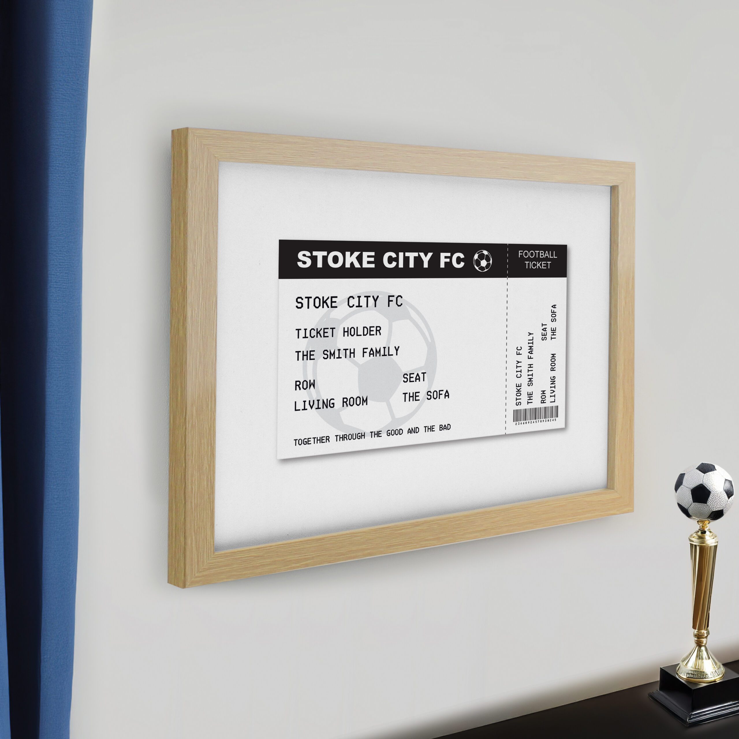 Personalised Football Ticket Oak Poster Frame 2 Personalised Football Ticket Oak Poster Frame