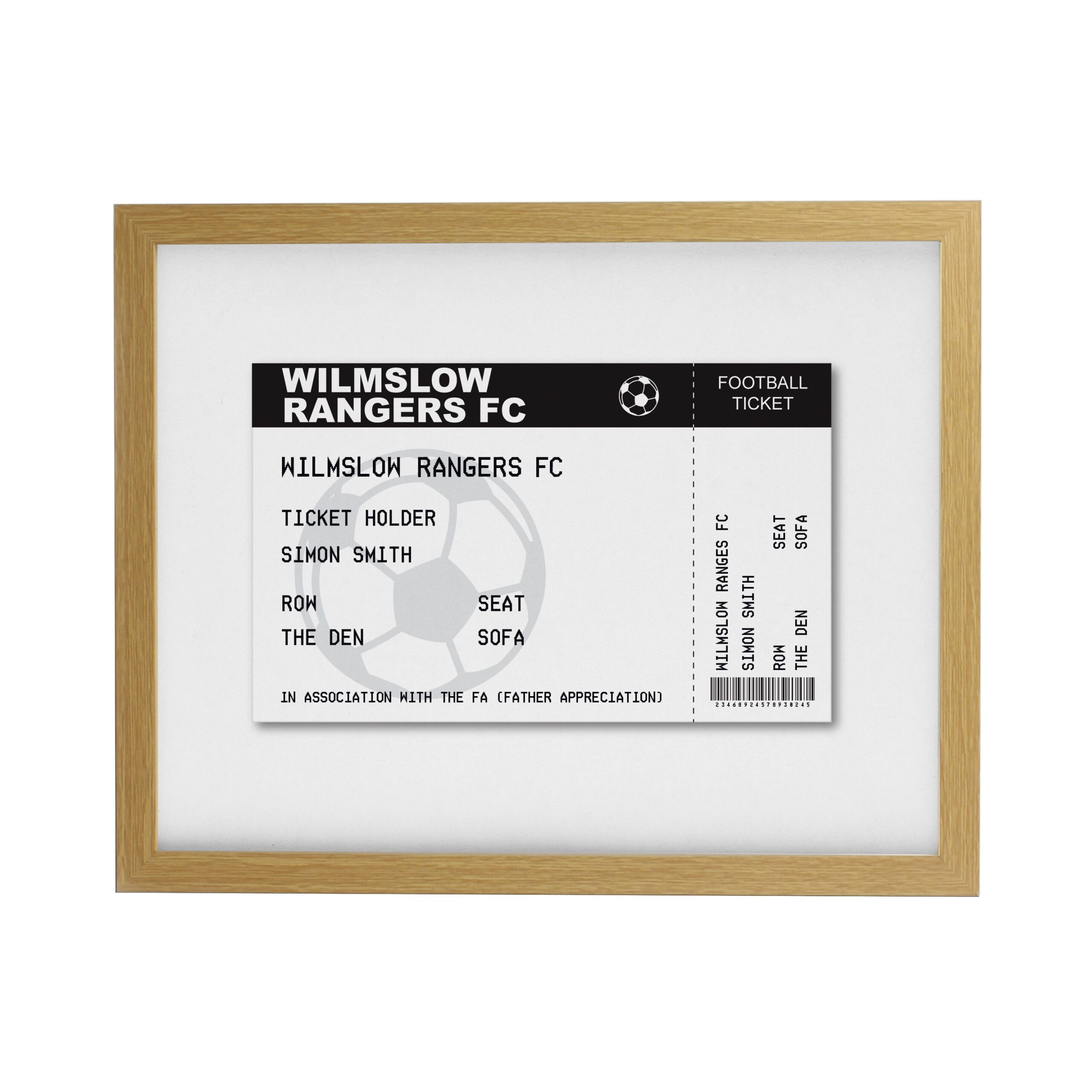 Personalised Football Ticket Oak Poster Frame 3 Personalised Football Ticket Oak Poster Frame