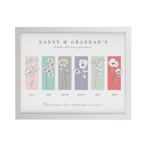 Personalised Birth Flower Family of 6 White Framed Print