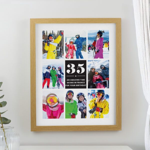 Personalised Big Number Multi Photo Upload Oak Poster Frame 9 Personalised Big Number Multi Photo Upload Oak Poster Frame