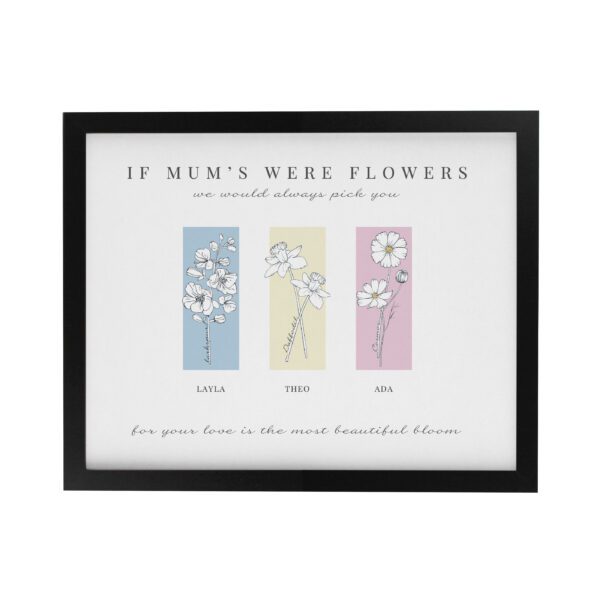 Personalised Birth Flower Family of 3 Black Framed Print