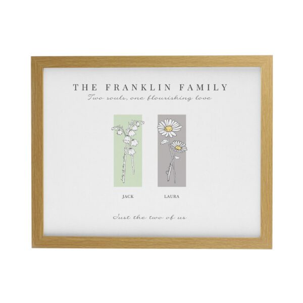 Personalised Birth Flower Family of 2 Oak Framed Print