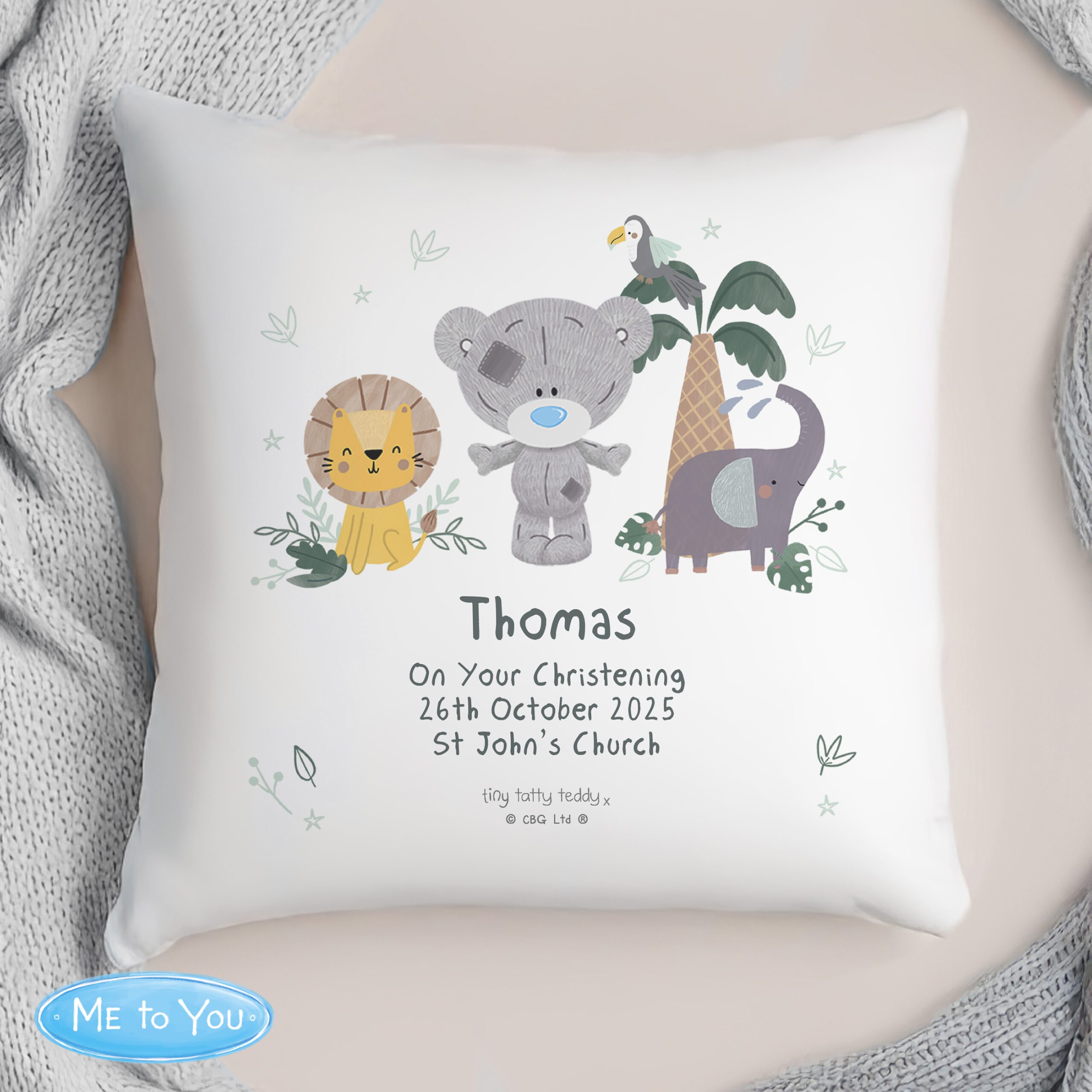 Personalised Tiny Tatty Teddy Jungle Animals Cushion 1 Personalised Tiny Tatty Teddy Jungle Animals Cushion