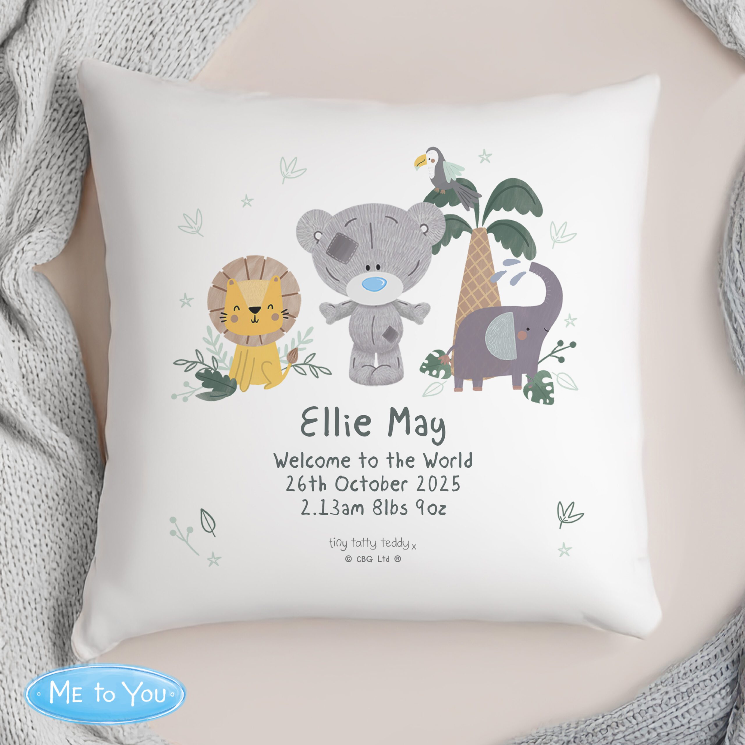 Personalised Tiny Tatty Teddy Jungle Animals Cushion 2 Personalised Tiny Tatty Teddy Jungle Animals Cushion