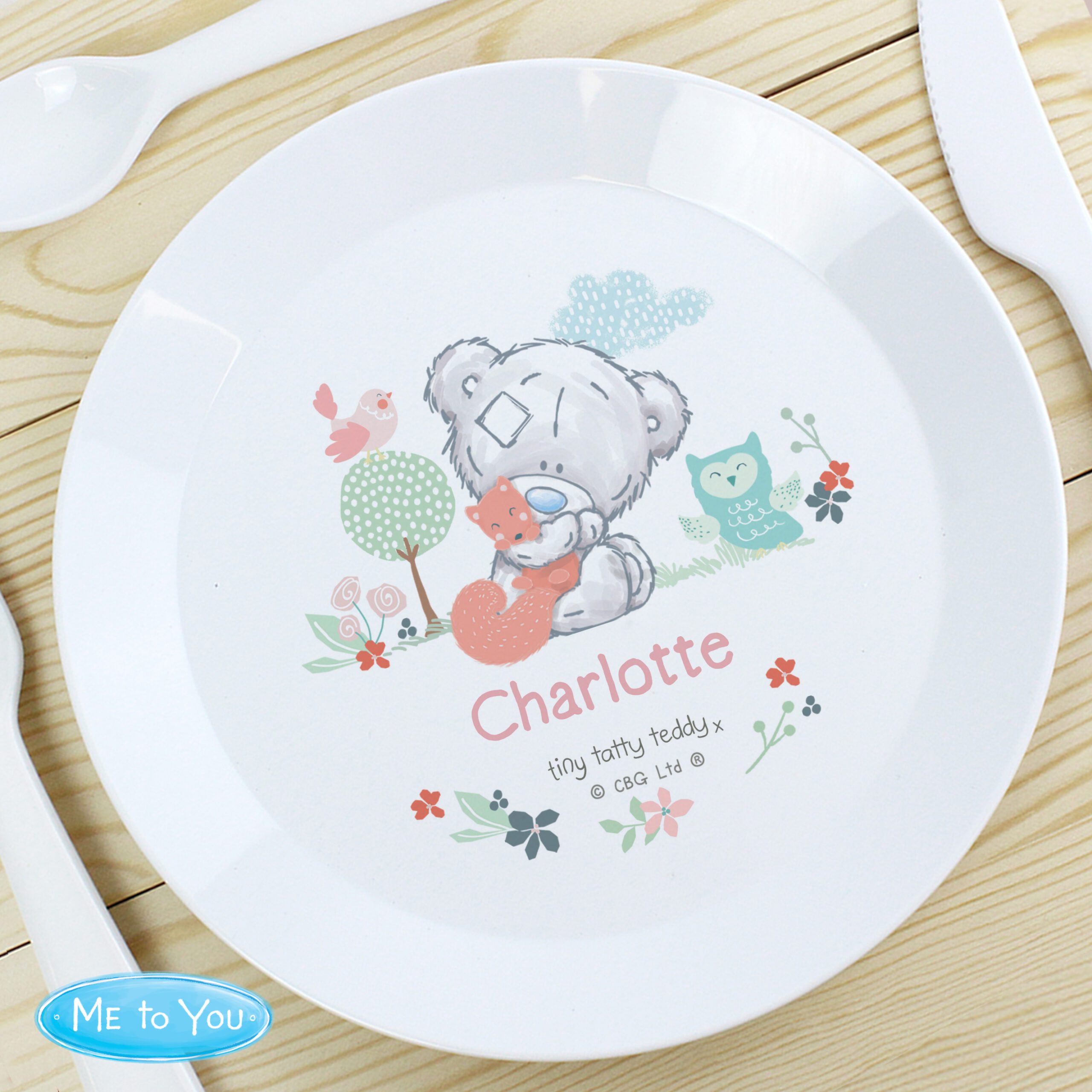 Personalised Tiny Tatty Teddy Woodland Animal Plastic Plate 3 Personalised Tiny Tatty Teddy Woodland Animal Plastic Plate