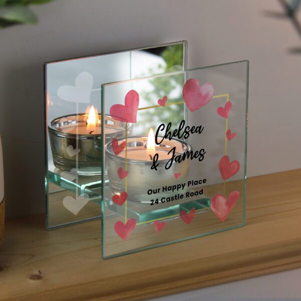 Personalised Hearts Mirrored Glass Tealight Holder 5 Personalised Hearts Mirrored Glass Tealight Holder