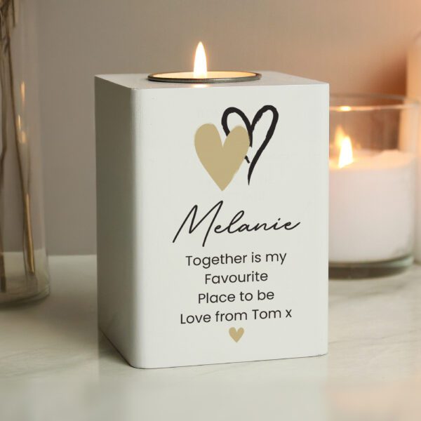 Personalised Hearts Wooden Tealight Holder 6 Personalised Hearts Wooden Tealight Holder