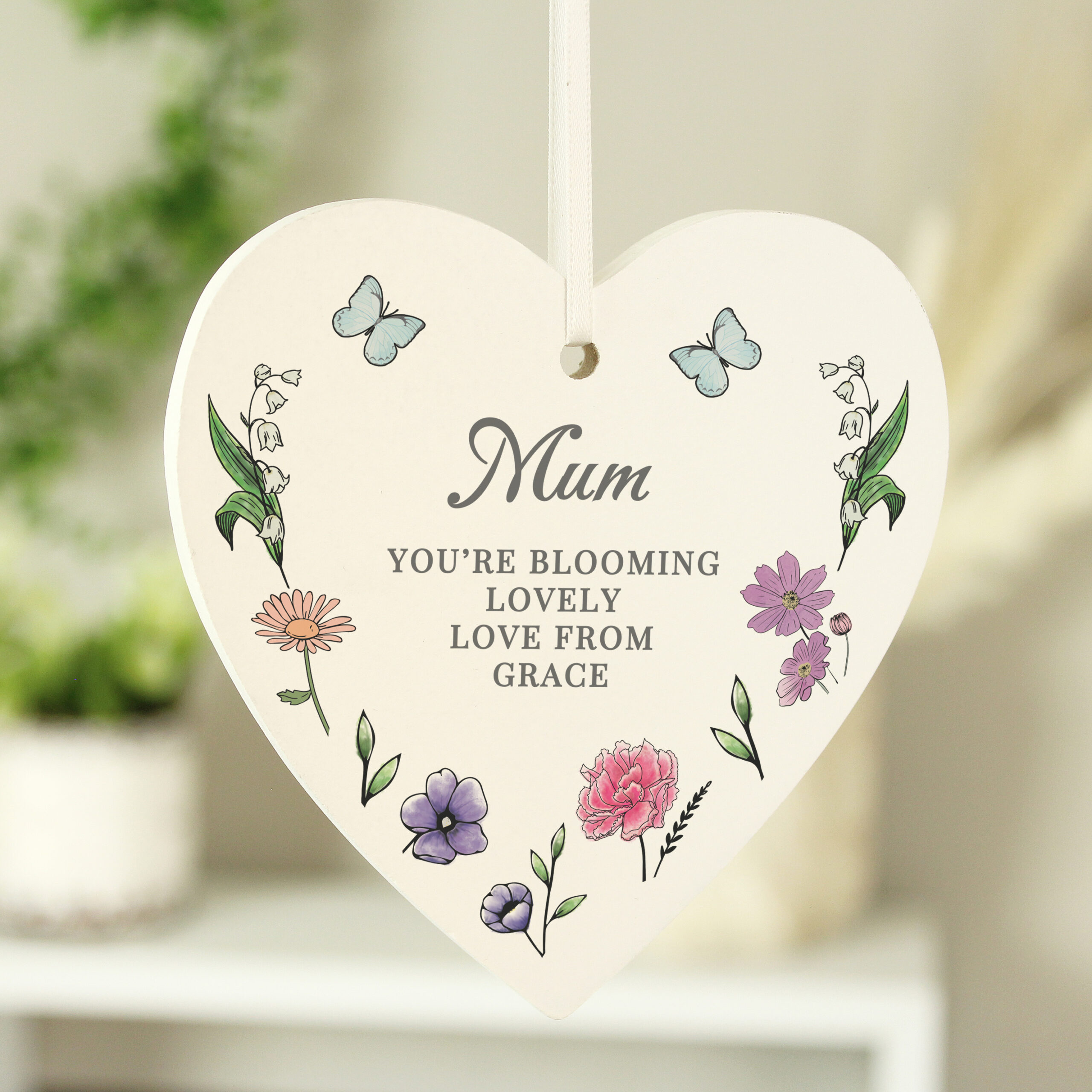 Personalised Wild Flowers Wooden Heart 1 Personalised Wild Flowers Wooden Heart
