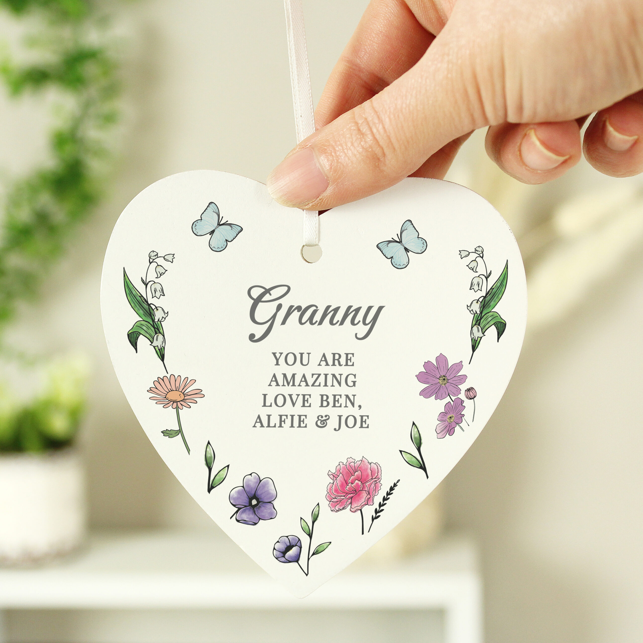 Personalised Wild Flowers Wooden Heart 2 Personalised Wild Flowers Wooden Heart