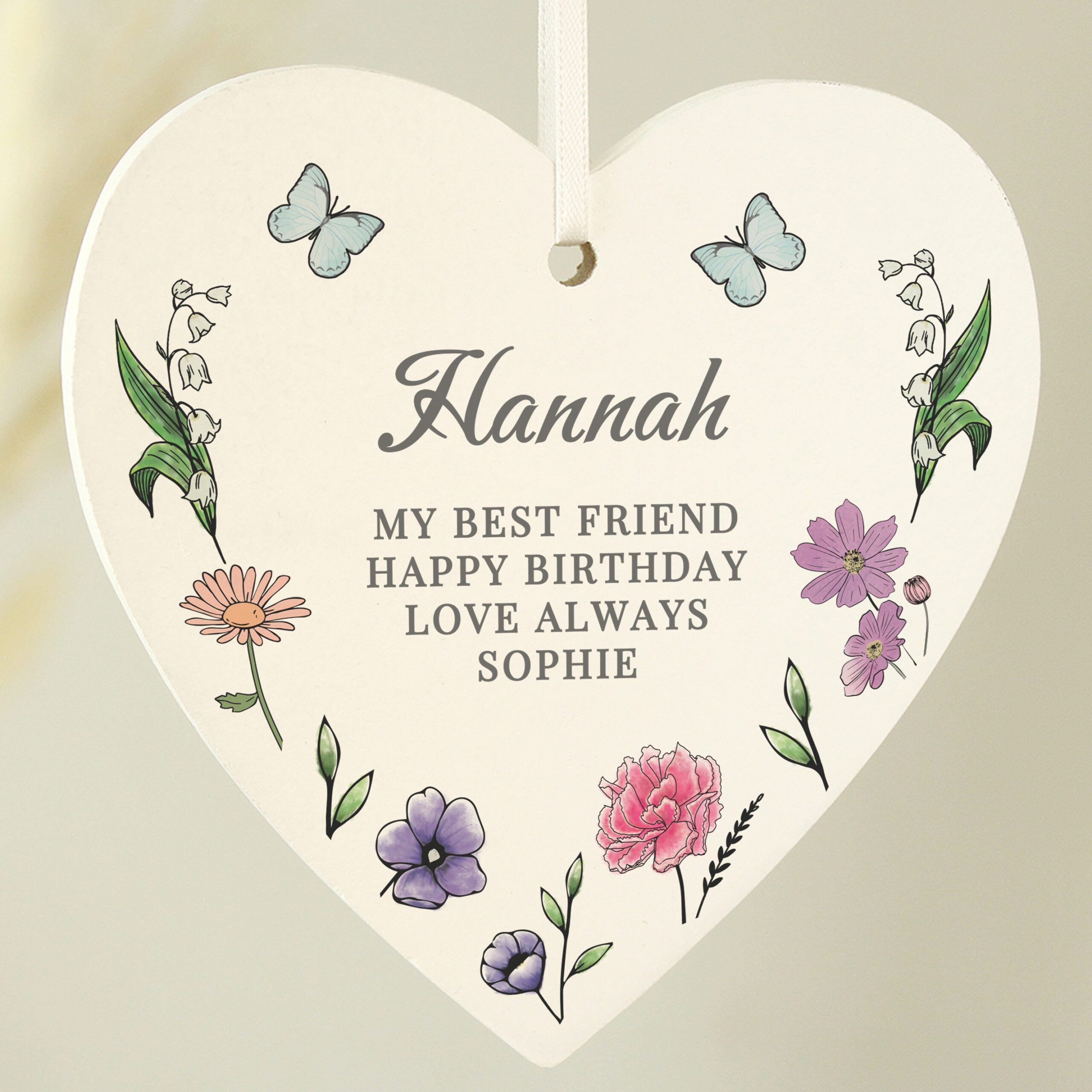 Personalised Wild Flowers Wooden Heart 3 Personalised Wild Flowers Wooden Heart
