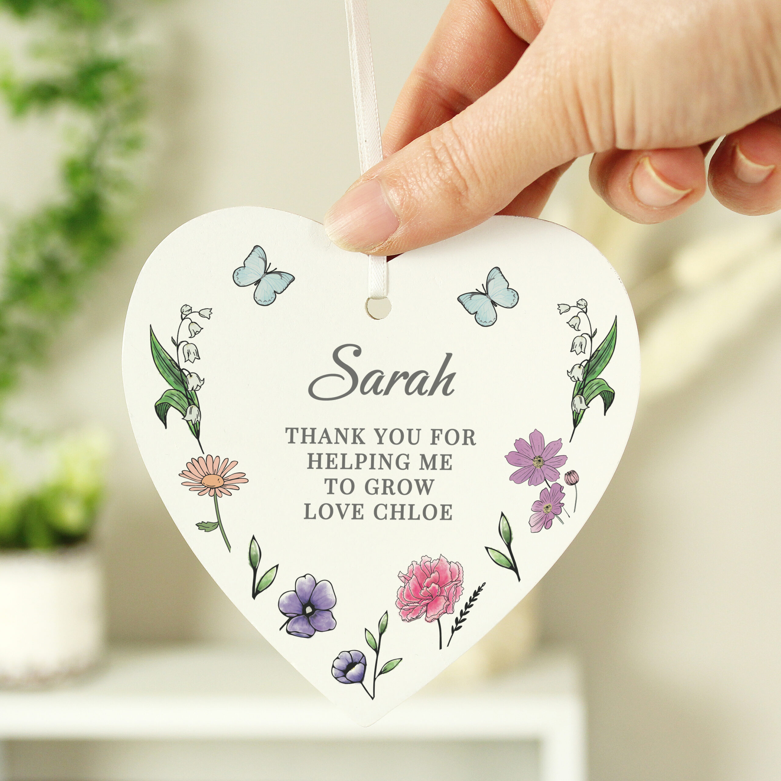 Personalised Wild Flowers Wooden Heart 4 Personalised Wild Flowers Wooden Heart