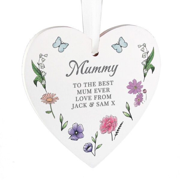 Personalised Wild Flowers Wooden Heart