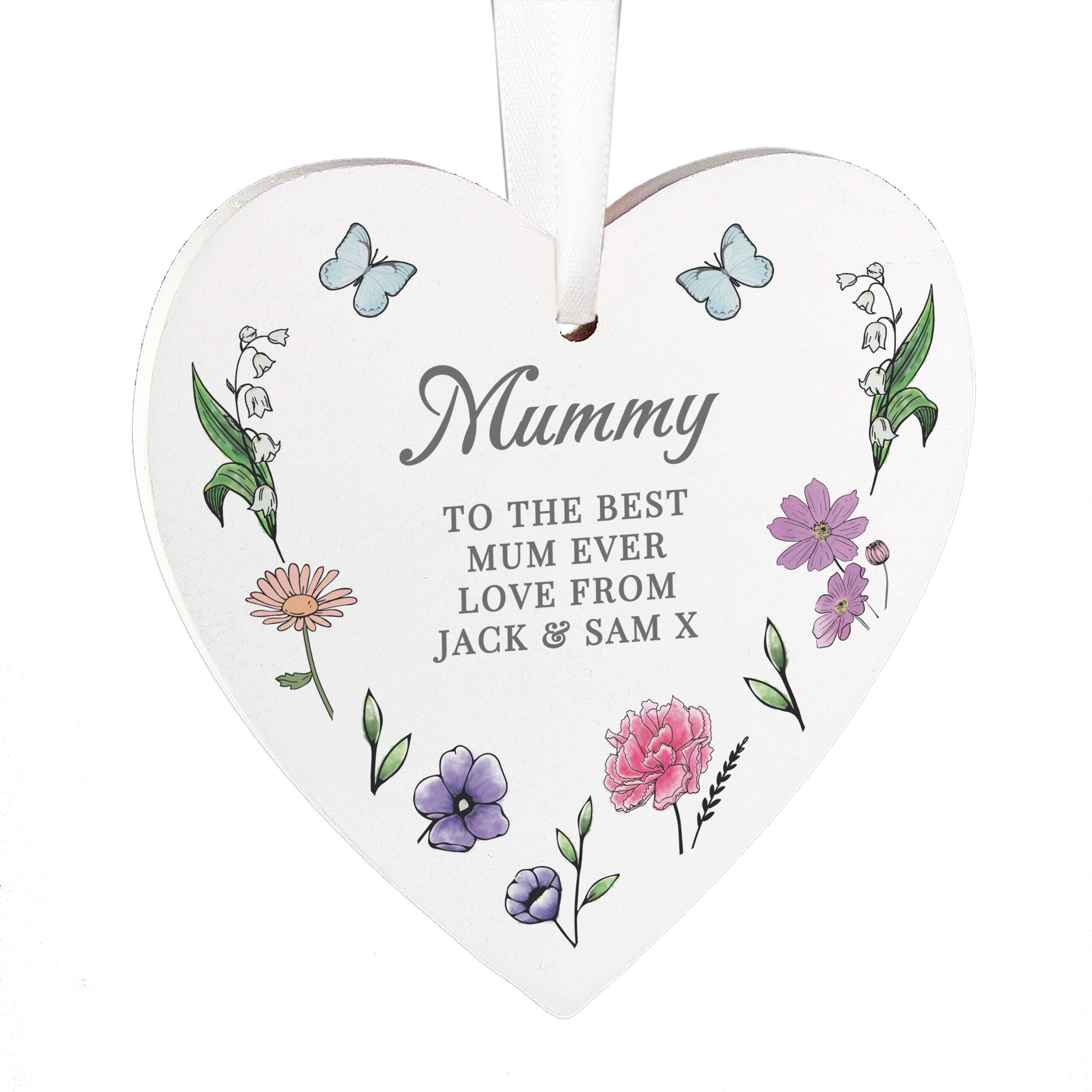 Personalised Wild Flowers Wooden Heart 5 Personalised Wild Flowers Wooden Heart