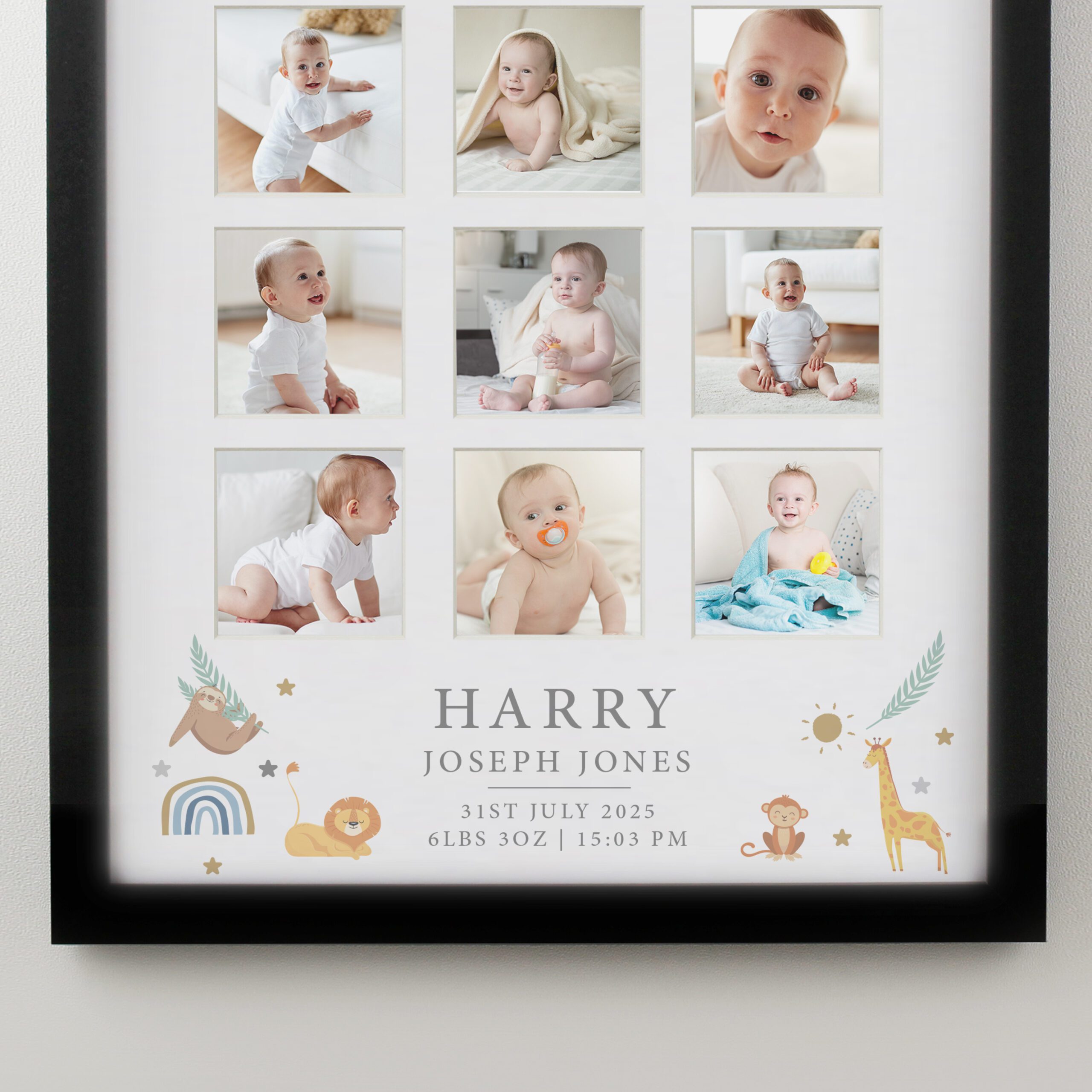 Personalised Animals Black Multi Photo Frame 6 Personalised Animals Black Multi Photo Frame