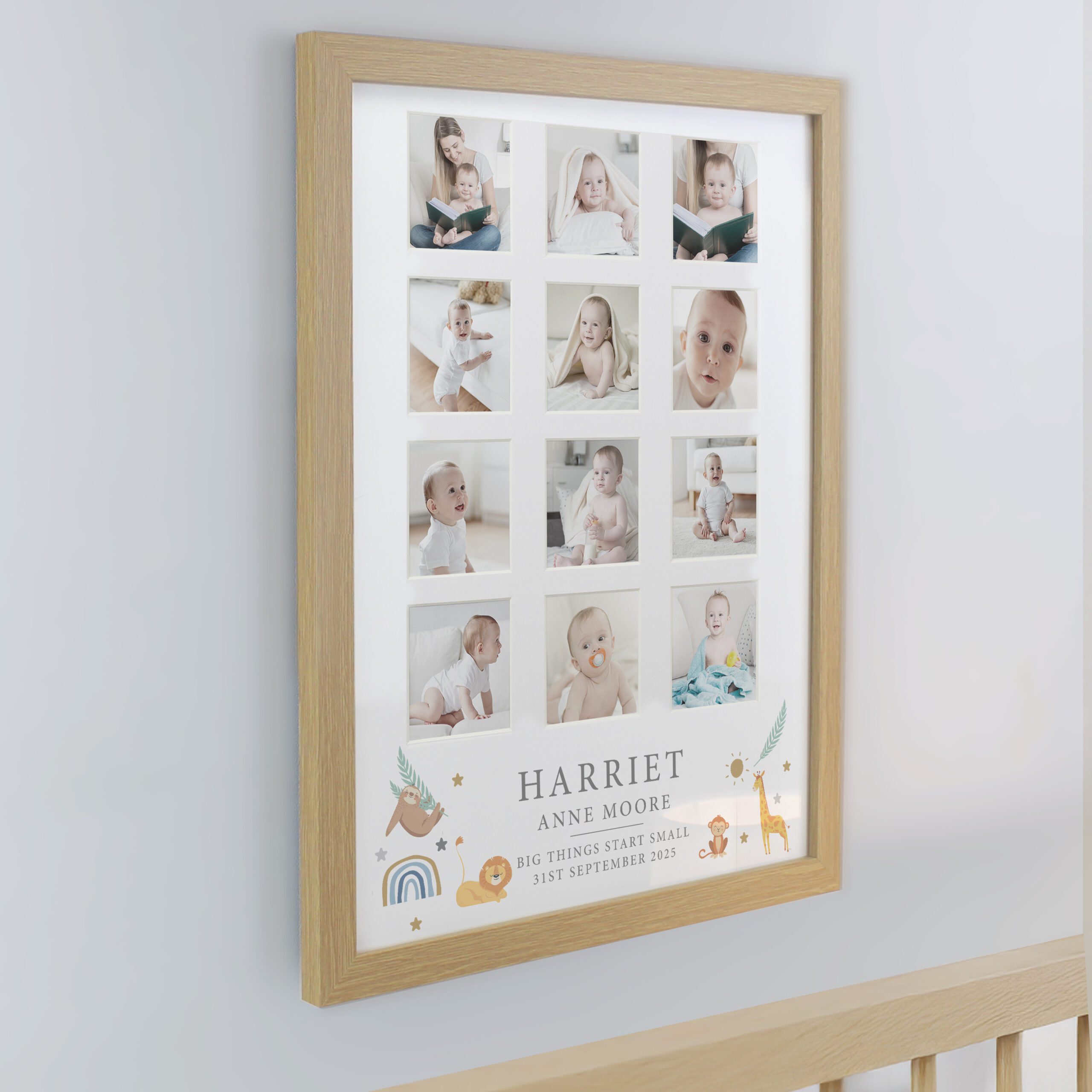 Personalised Animals Oak Multi Photo Frame 2 Personalised Animals Oak Multi Photo Frame