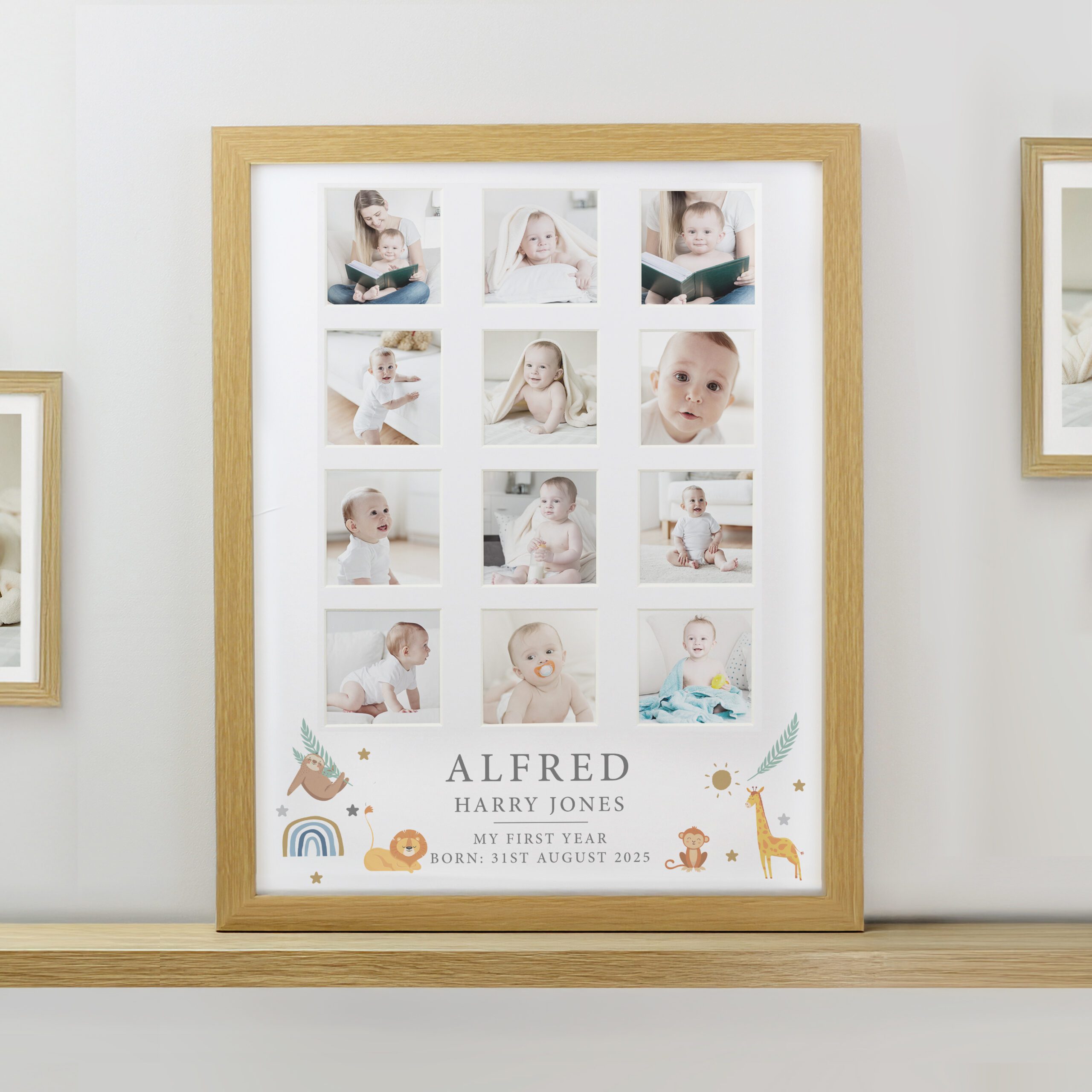Personalised Animals Oak Multi Photo Frame 3 Personalised Animals Oak Multi Photo Frame