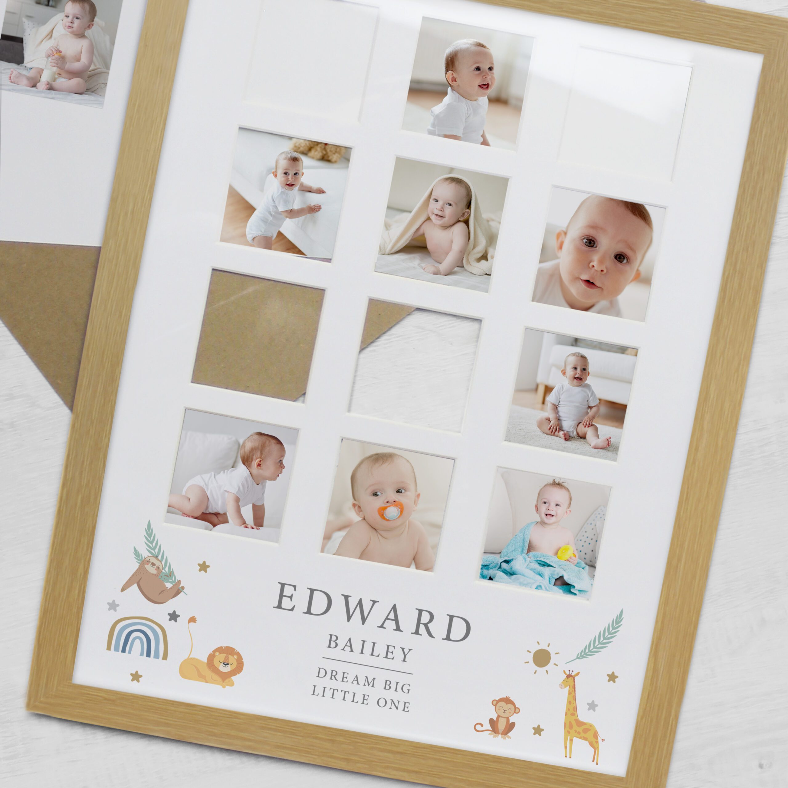 Personalised Animals Oak Multi Photo Frame 4 Personalised Animals Oak Multi Photo Frame