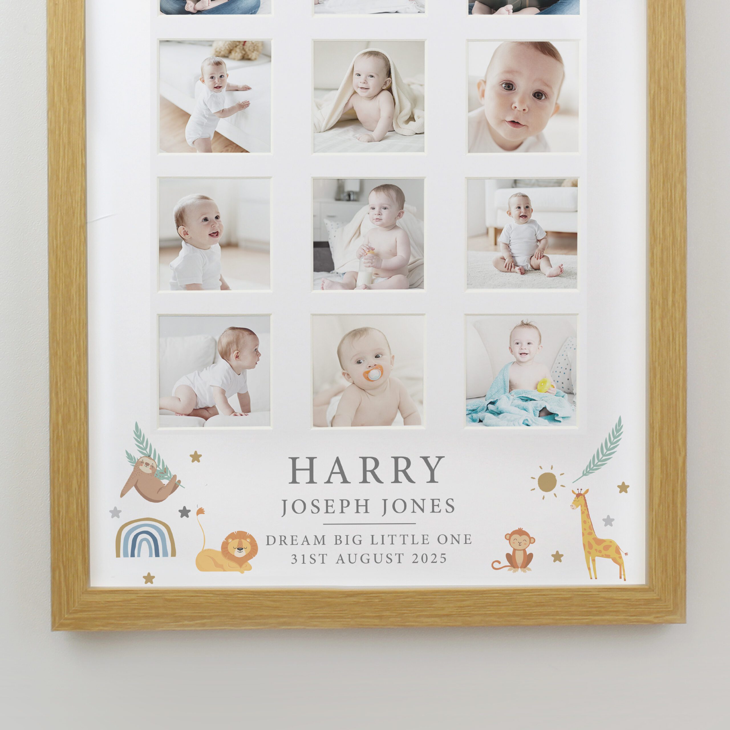 Personalised Animals Oak Multi Photo Frame 6 Personalised Animals Oak Multi Photo Frame