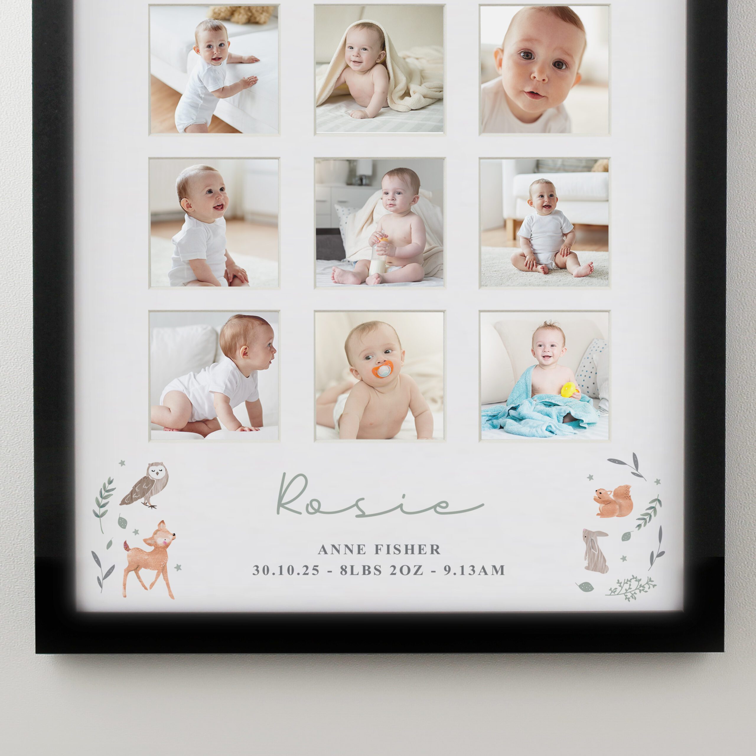 Personalised Woodland Animal Black Multi Photo Frame 6 Personalised Woodland Animal Black Multi Photo Frame