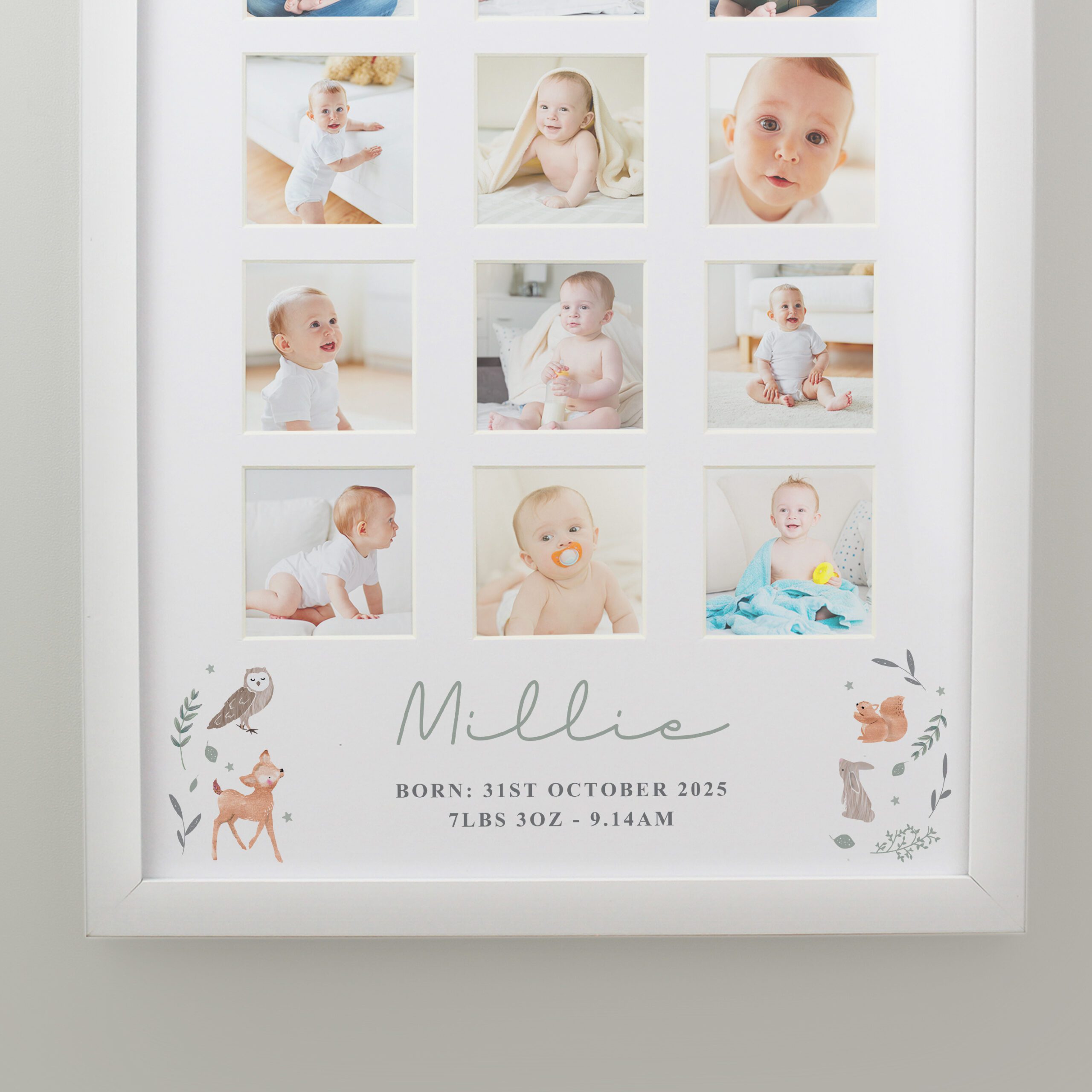 Personalised Woodland Animal White Multi Photo Frame 6 Personalised Woodland Animal White Multi Photo Frame