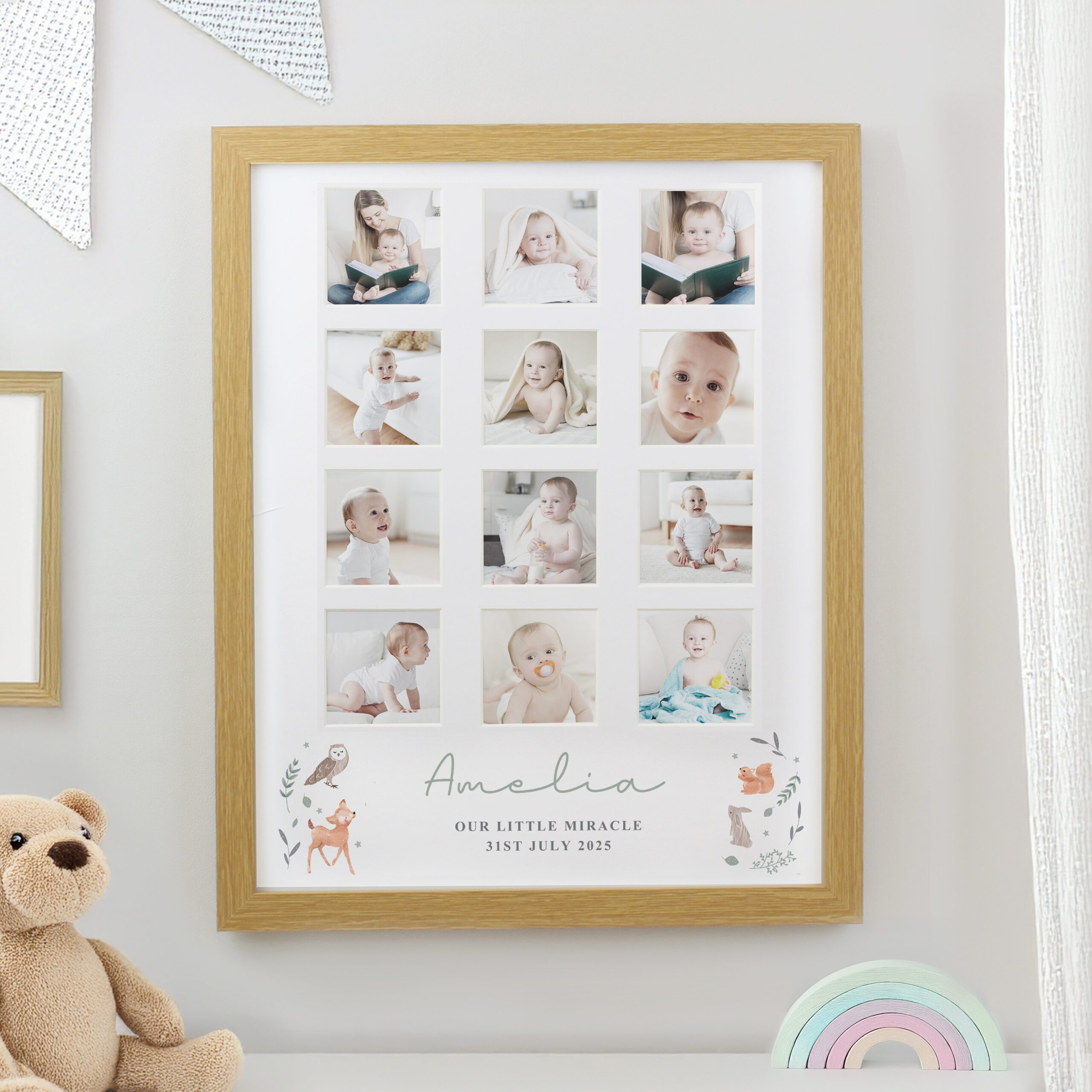 Personalised Woodland Animal Oak Multi Photo Frame 1 Personalised Woodland Animal Oak Multi Photo Frame
