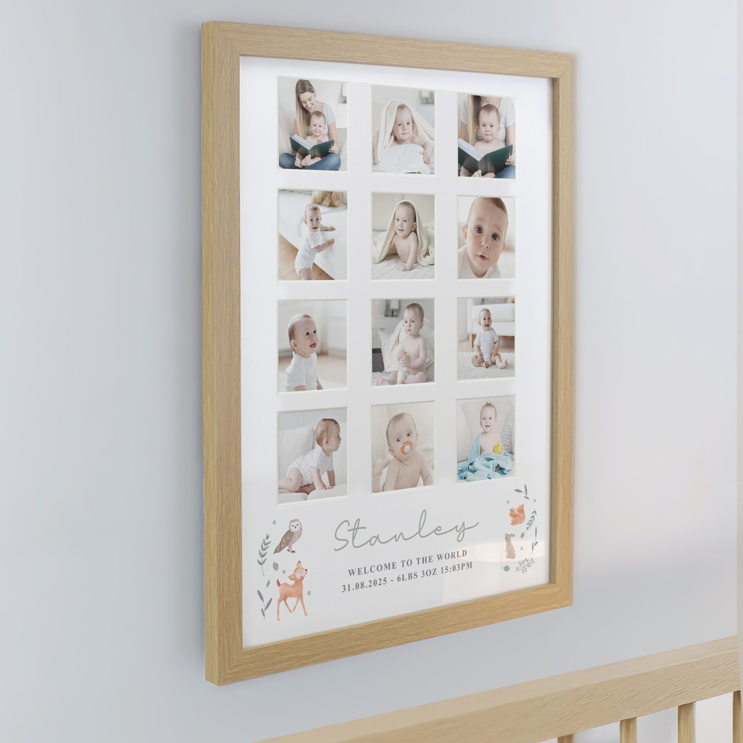Personalised Woodland Animal Oak Multi Photo Frame 2 Personalised Woodland Animal Oak Multi Photo Frame