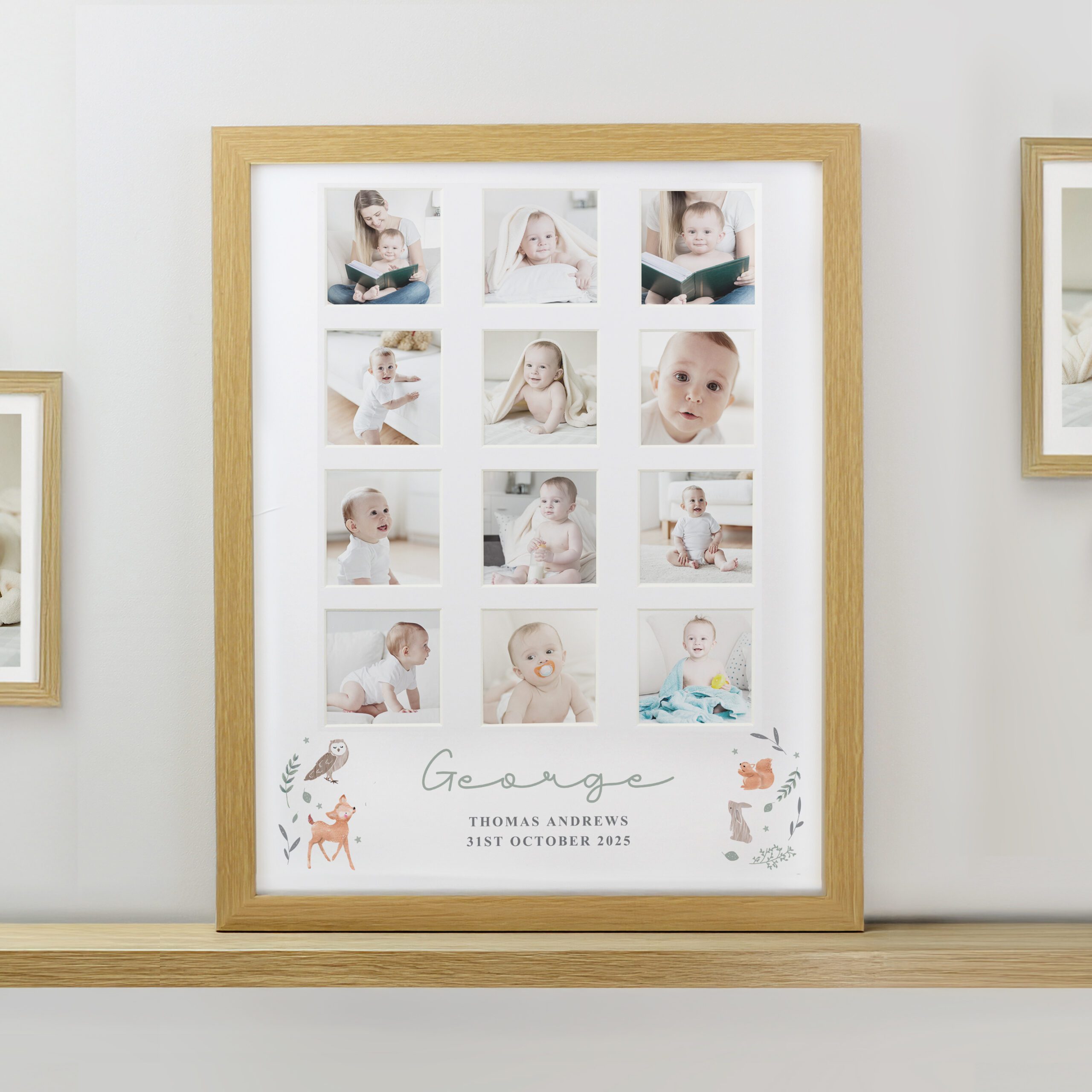 Personalised Woodland Animal Oak Multi Photo Frame 3 Personalised Woodland Animal Oak Multi Photo Frame