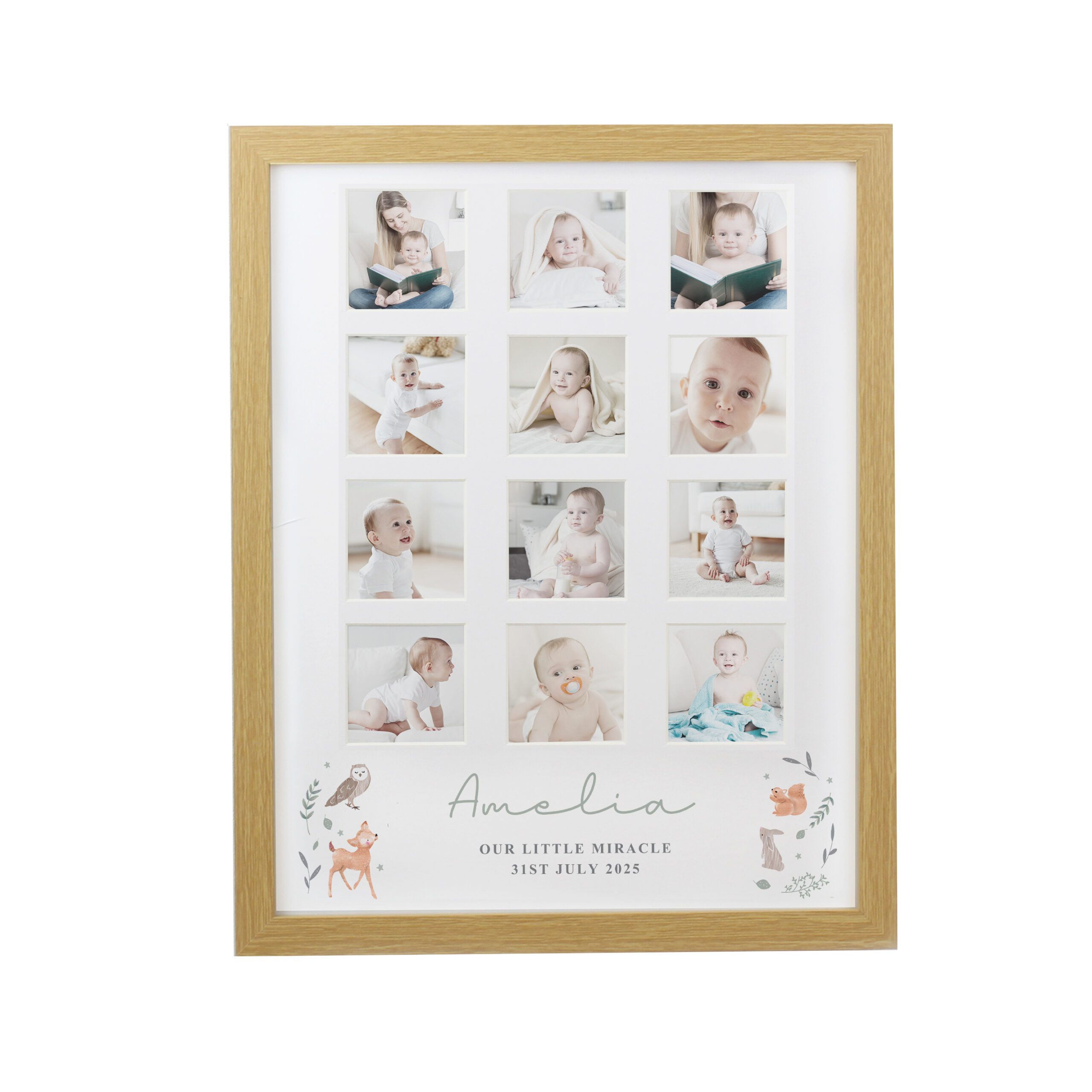 Personalised Woodland Animal Oak Multi Photo Frame 5 Personalised Woodland Animal Oak Multi Photo Frame