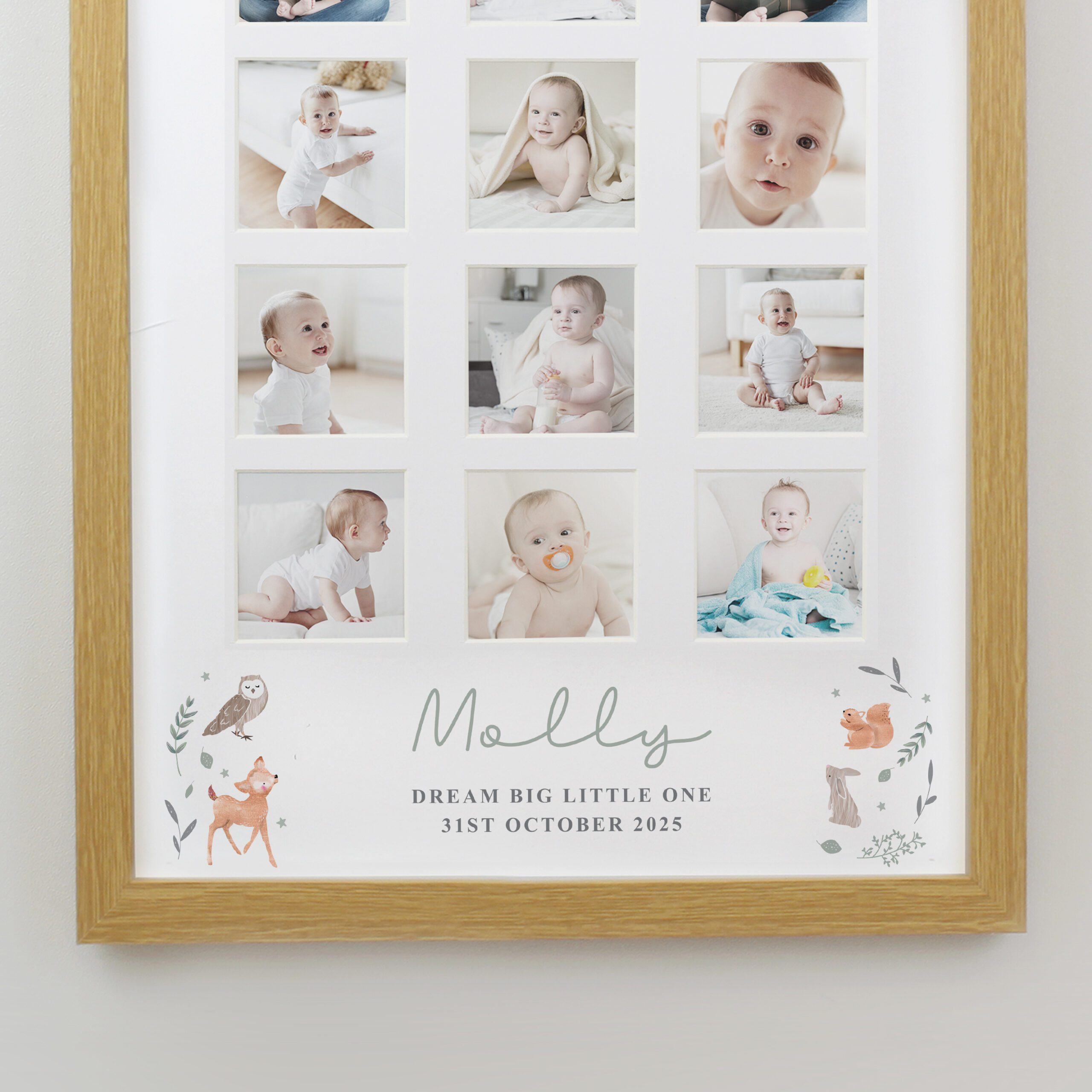 Personalised Woodland Animal Oak Multi Photo Frame 6 Personalised Woodland Animal Oak Multi Photo Frame