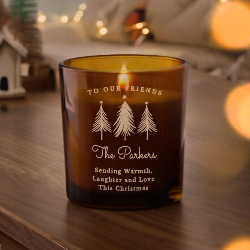 Personalised Christmas Tree Amber Glass Candle 26 P0107K05