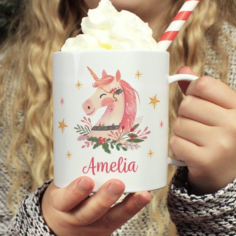 Personalised Unicorn Christmas Plastic Mug 18 P0813C45