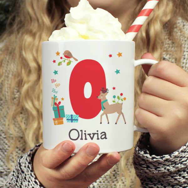 Personalised Initial Reindeer Christmas Plastic Mug 9 P0813C47