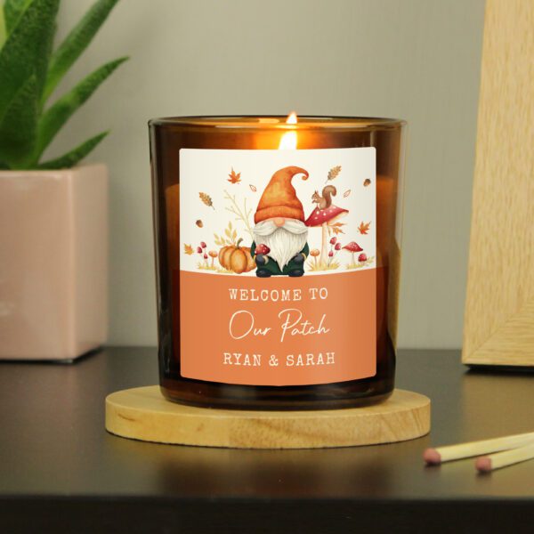 Personalised Autumn Gonk Amber Glass Candle 4 P0512AI02