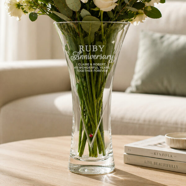 Personalised Ruby Anniversary Hand Cut Diamond Effect Heart Vase 12 Personalised Ruby Anniversary Large Hand Cut Diamante Heart Vase