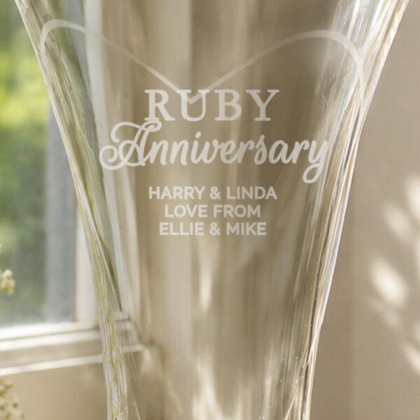 Personalised Ruby Anniversary Large Hand Cut Diamante Heart Vase