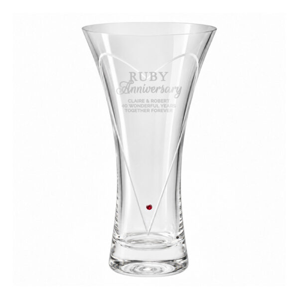 Personalised Ruby Anniversary Large Hand Cut Diamante Heart Vase