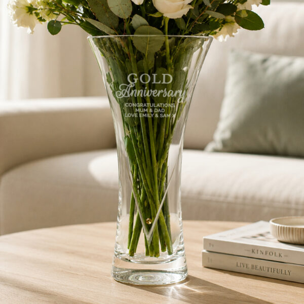 Personalised Gold Anniversary Large Hand Cut Diamond Effect Heart Vase 13 Personalised Gold Anniversary Large Hand Cut Diamante Heart Vase