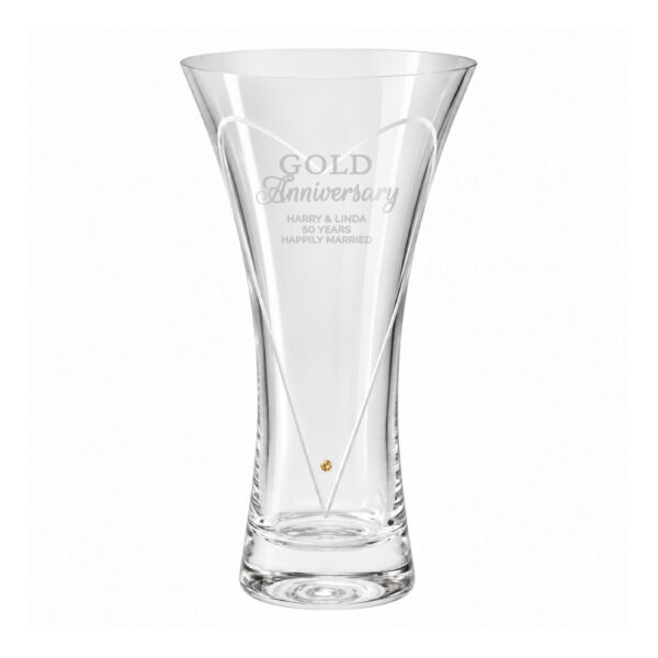 Personalised Gold Anniversary Large Hand Cut Diamante Heart Vase