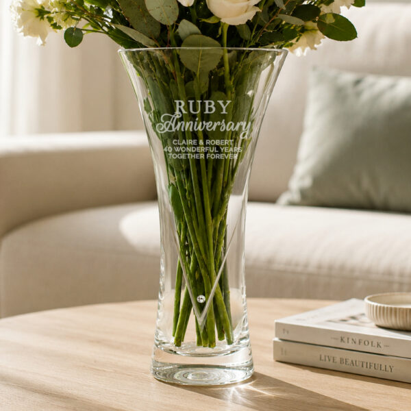 Personalised Ruby Anniversary Large Hand Cut Diamond Effect Heart Vase 5 Personalised Ruby Anniversary Large Hand Cut Heart Vase
