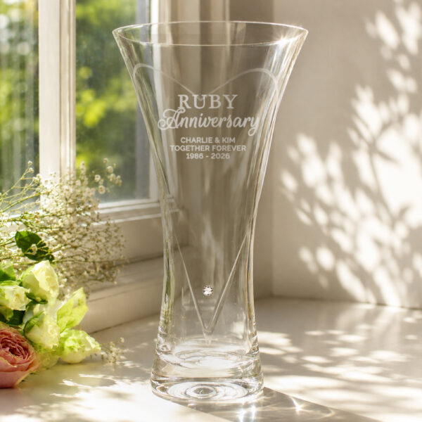 Personalised Ruby Anniversary Large Hand Cut Heart Vase