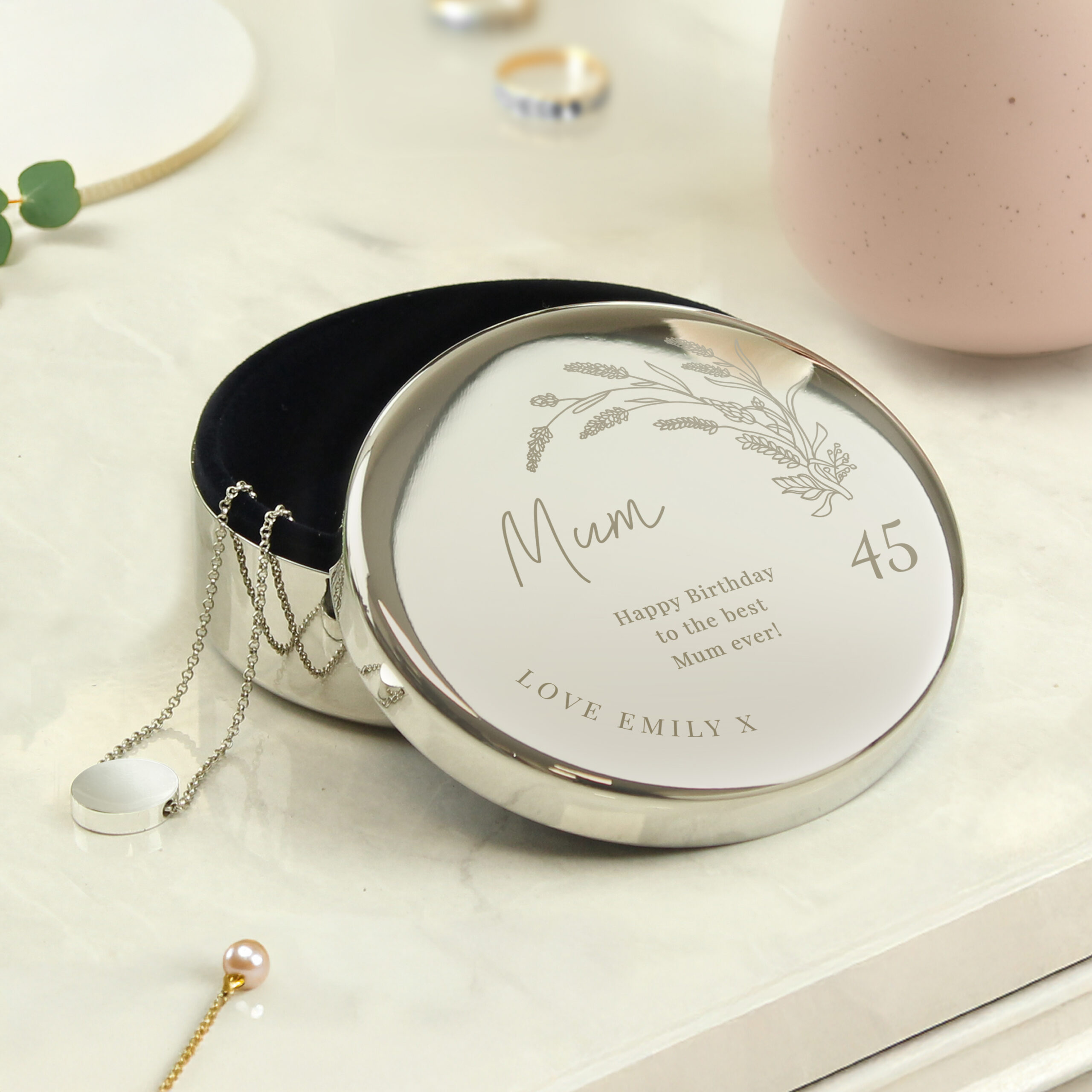 Personalised Birthday Round Trinket Box 3 Personalised Birthday Round Trinket Box