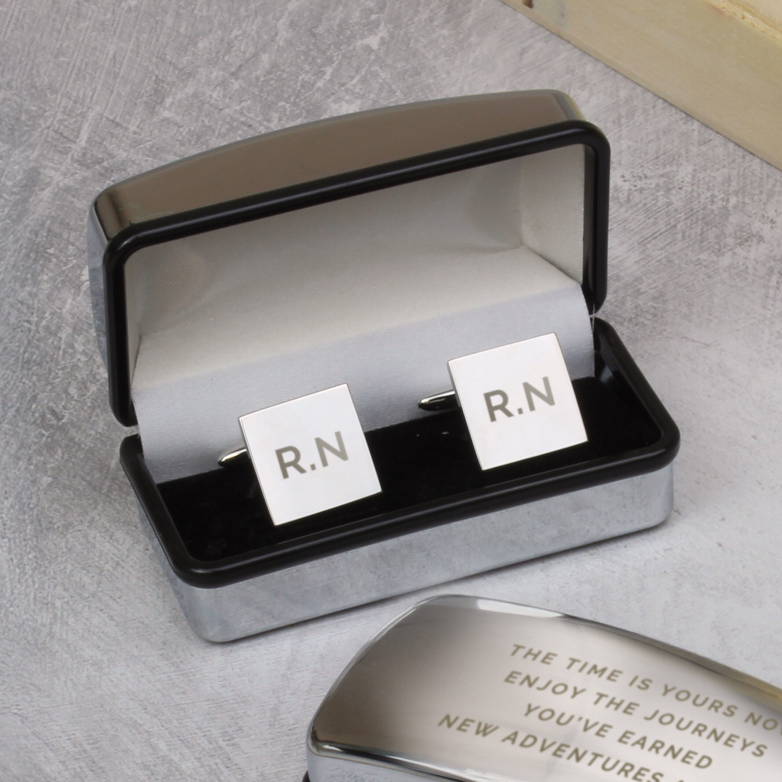 Personalised Initial Cufflinks & Engraved Box 3 Personalised Initial Cufflinks & Engraved Box