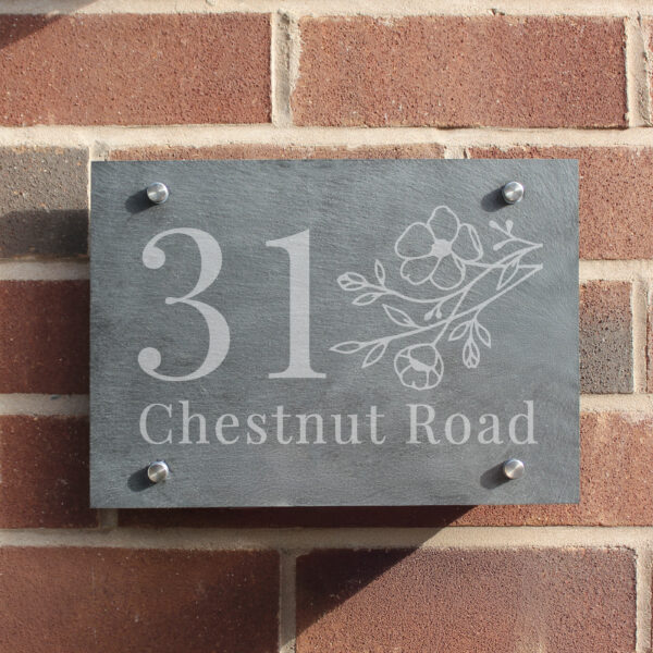 Personalised Floral Slate House Sign