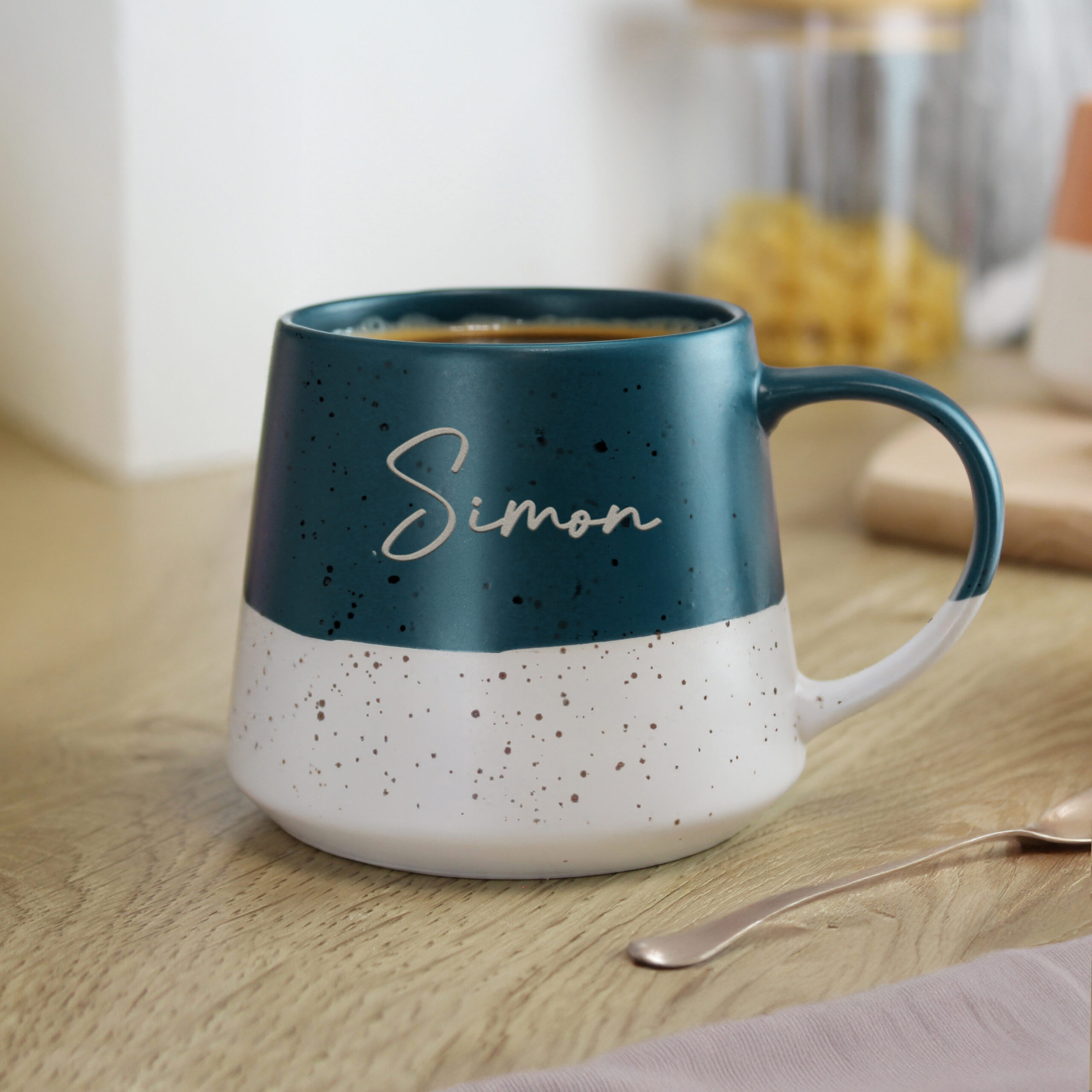 Personalised Name Blue Speckled Ceramic Mug 2 Personalised Name Blue Speckled Ceramic Mug