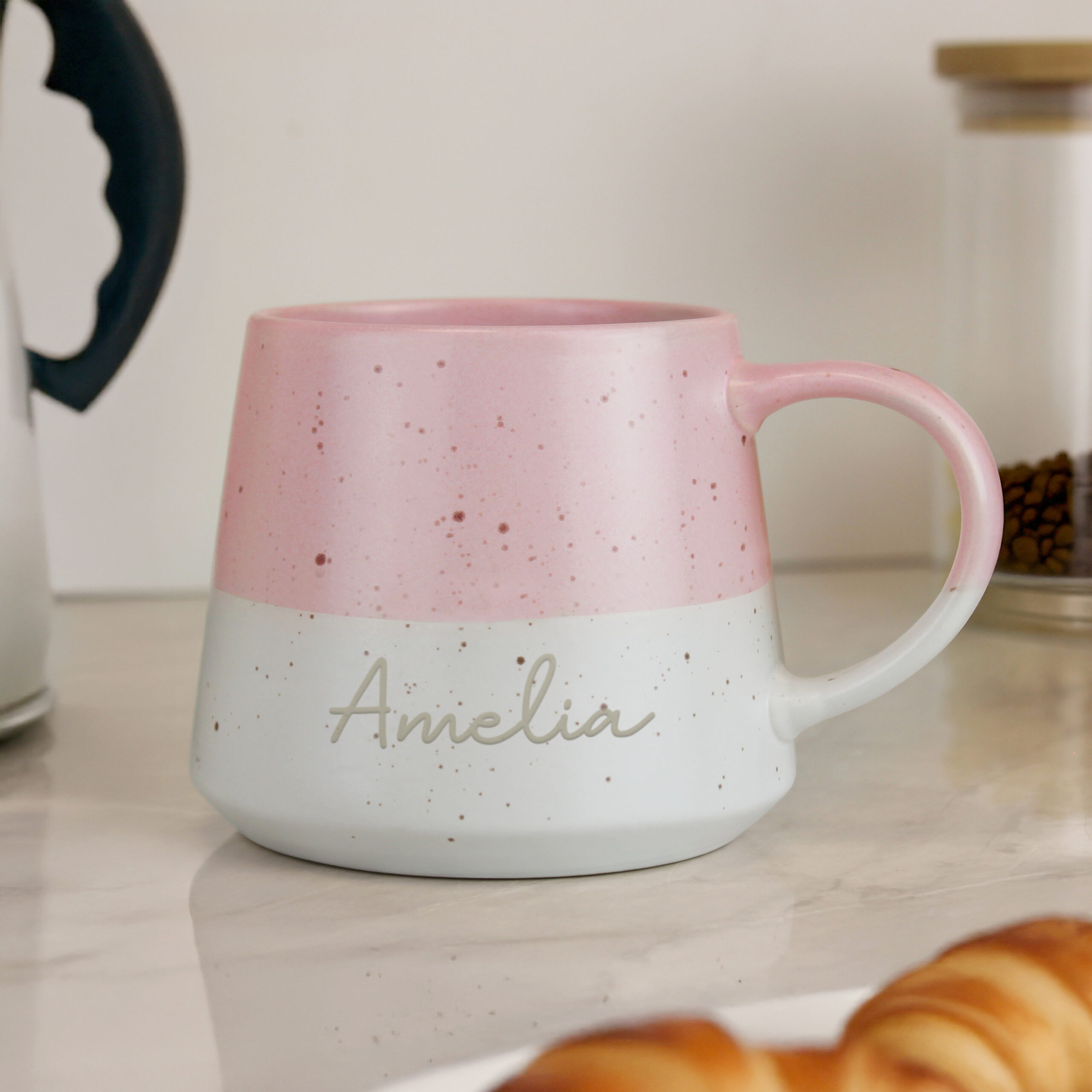 Personalised Name Pink Speckled Ceramic Mug 1 Personalised Name Pink Speckled Ceramic Mug